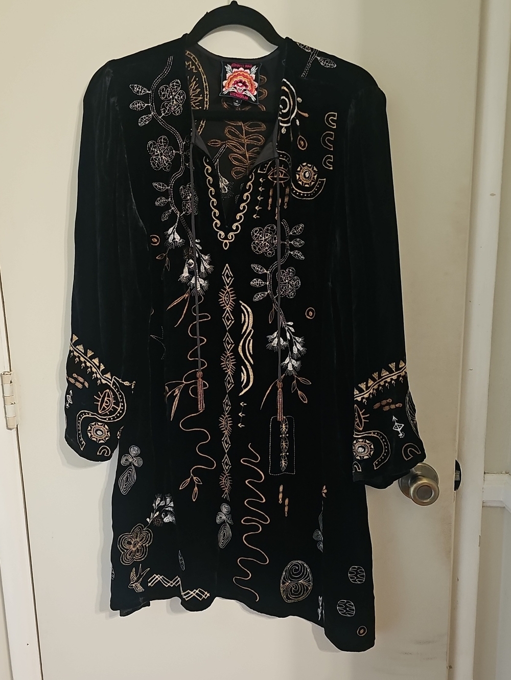 Johnny Was Black Velvet Embroidered Tunic